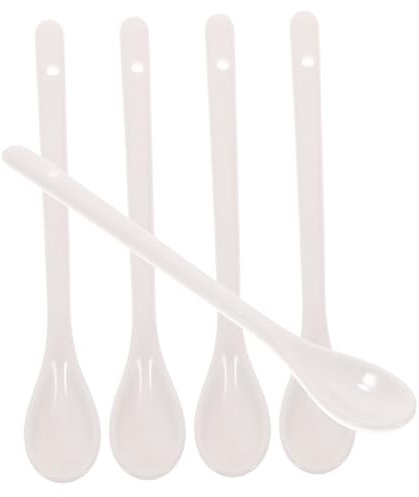 Cuillère à Café en Céramique Longue 16, 5cm Blanche Lot de 5 | Céramique Simple et Élégante, Nettoyage Facile, Usage Polyvalent, pour Soupe, Porridge et Service