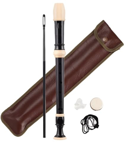 GOEDCH Flauta dulce estilo barroco con tecla C de resina ABS: mango barroco con 8 agujeros con barra de limpieza, bálsamo labial y bolsa de almacenamiento de cuero, flauta dulce soprano para