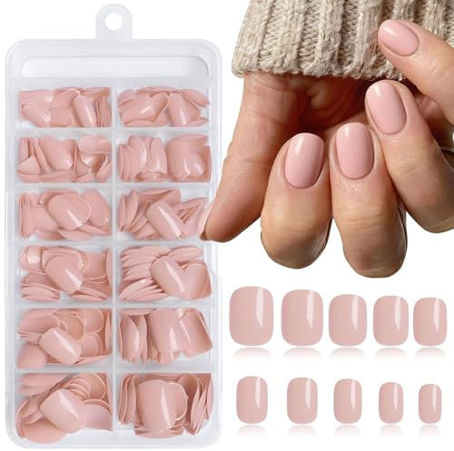 TESGADGETS 240 Stück Nude Beige quadratische Press-on-Nägel kurze künstliche Nägel quadratisch vollständige Abdeckung künstliche Fingernägel Acryl-Pressnägel mit Klebelaschen
