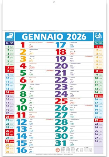 Calendrier 2026 mural hollandais Multicolor. Trimestriel 12 feuilles Papier usoman (Multicolore notes)