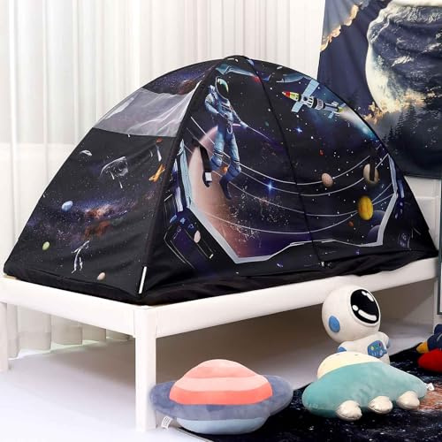 DragonNook Kinderbettzelt – Doppelbett-Spielzelt Traumspielhaus für die Schlafzimmerdekoration Indoor-Spiele Doppelbett-Baldachin(Schwarze Galaxie)