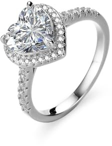 Tolldek 18 Karat Weißgold Verlobungsring, Herz Freundschaftsringe mit Labor Erstellt Diamant Herzschliff Echtgold Schmuck, 18K Partnerringe, Gr.49 (15.6)