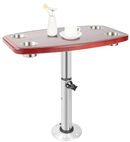 SICHENSH RV Teleskopisch Tisch, Wohnmobil-Bootstisch mit 4 Tassenschlitze, Einstellbare Höhe Wohnmobil-Tisch, Marine Cockpit Bootstisch, Wohnmobil Wohnwagen Tischs, 60 x 38 x 72cm