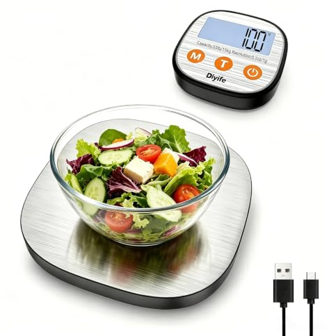 Diyife Separate Digital Kitchen Scale,15kg/1g USB-C Rechargeable Food Scale | Magnetic Weighing Scales,4 High Precision Sensors Electronic Scales with Stainless Steel Platform,Tare,Fit for Baking,Cooking