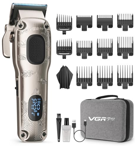 VGRPRO Máquina de Cortar Pelo Hombre, Cortapelos Hombre para Casa &barbería | Kit maquina cortar pelo hombre profesional, inalámbrico con cable, estuche EVA, pantalla LED, 11 peines guía, carga USB-C
