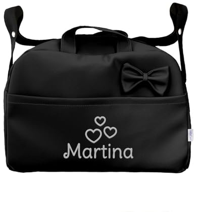 Mi Pipo - Bolso Carro Bebé Personalizado - Negro | Bolsa de Maternidad para Carro y Hospital | Bolso Maleta Carrito Bebé de Polipiel Acolchado con Nombre Bordado | Fabricado en España | 43x30x23 cm
