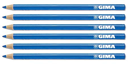 Gima 33175 Matita Dermatologica, Confezione da 6, con Un Temperino, Colore Blu, Certificata Dispositivo Medico