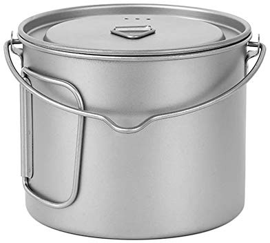 Lixada 1100ML Pentola in Titanio con Coperchio e Manico Pieghevole Ultralight Portatile Appeso per Campeggio Escursionismo Picnic Barbecue