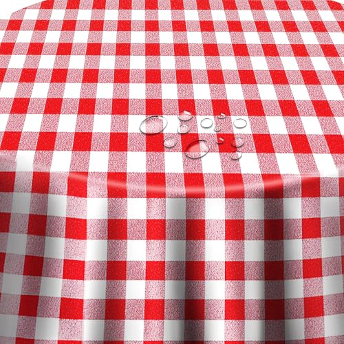 Wachstuch Wachstuchtischdecke Gartentischdecke Klassik Kariert Rot Rund 80 cm abwaschbare Tischdecke, wasserabweisend