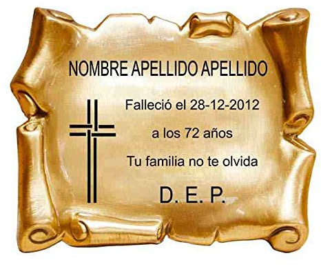 Trofeos Cadenas | Gravierte Friedhof-Schild | Schriftrolle mit Relief und Kreuz Design | Gedenktafel aus Messing mit Bronze-Finish | Größe 20 x 15 cm