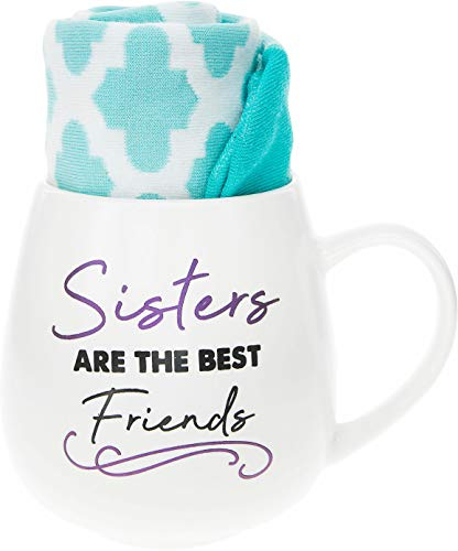 Pavilion Gift company Sisters Are The Best Friends Calzini Fantasia & 16oz caffè Tazza Regalo Set, Gres, Bianco