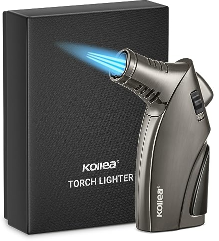 Kollea Mechero, a Prueba de Viento Encendedor de Butano Recargable con Perforadora y Cierre de Seguridad, Regalo 3 Chorros Jet Flame Turbo Mechero para Hombres (Gas Butano No Incluido)