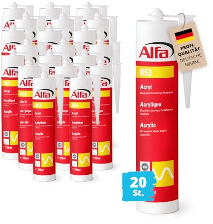 20x Alfa Acryl-Dichtstoff Weiß 310 ml – Profi Maler-Acryl Dichtmasse (6,2l) | Profi Qualität - UV-beständig - Ideal für Trockenbau, Fenster und Türen - Überstreichbare Fugenmasse für Innen und Außen