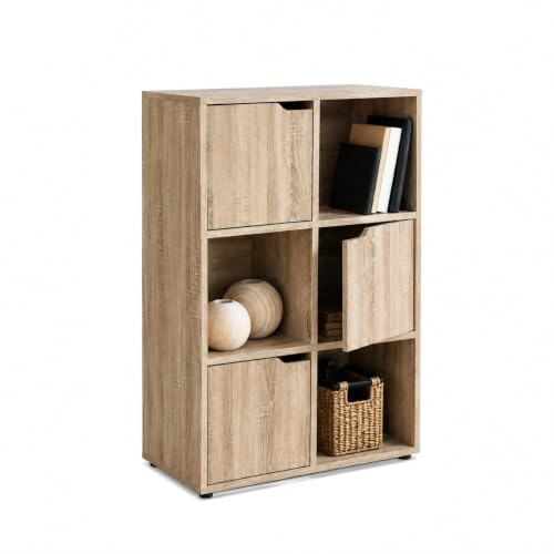 spot on dealz® Cube storage unit bookcase with drawers 6 cubes 3 doors shelving & storage Unit wooden Living Room furniture organizer Oak finish Boxes Flat pack