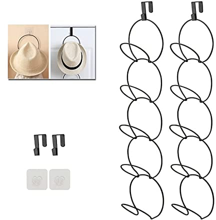 Hikinlichi Hat Organiser Holder Closet Hanging Baseball Cap Display Storage Rack for Scarves Handbags Towels Clothes Ties with Hooks for Hanging 10 Pieces Black