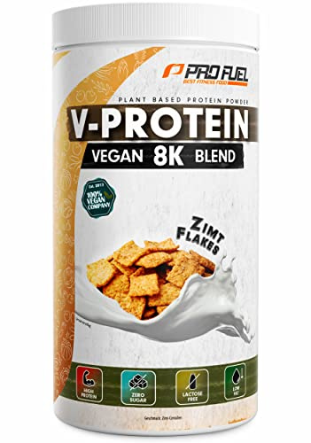 Vegan Protein – Zimt-Flakes - V-Protein 8K Blend - unglaublich lecker & cremig - mit Protein aus Sonnenblume, Reis, Erbse, Hanf, Kürbis uvm. - pflanzliches Proteinpulver mit 79% Eiweiß