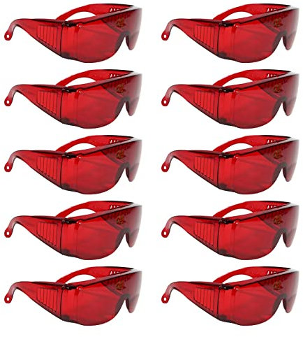 HCCTOZZ 10 pièces Lunettes de Protection de Laboratoire Dentaire, Lunettes de Protection Rouges, Lunettes de sécurité LED Lunettes Rouges