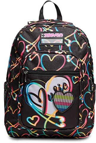 Seven Zaino Scuola Freethink - Yourself Girl Ragazza - Nero, Rosa - Doppio scomparto con cuore - Tasca porta borraccia