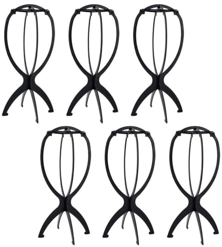 PIQIUQIU 6 Stück Perücke-Standplatz Beweglicher Tragbare Falten Plastik Schwarz 36 x 16 cm