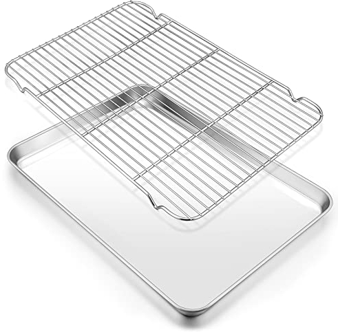 Backblech mit Gestell, E-far 34,5 x 49,8 cm, halbe Blechpfanne Backform für Ofen, Kochen, Braten, Metallblech mit Drahtkühlgitter für Speck, Fleisch, Steak – spülmaschinenfest