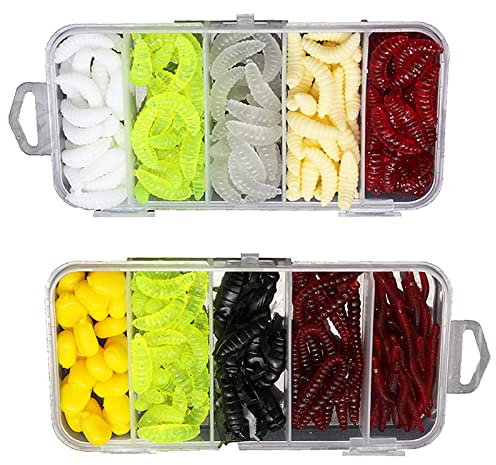225 Stück Wurm Angelköder, Forellenköder Gummi Set, Künstliche Köder Würmer Fisch, Angel Köder Box Set Künstlicher Wurm Premium Qualität Hohe Qualität Weichem Kunststoff Angelköder
