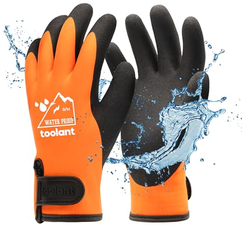 100% Waterproof Gloves for Men and Women, Winter Work Gloves for Cold Weather, Touchsreen, Thermal Insulated Freezer Gloves, With Grip, Orange, Medium
