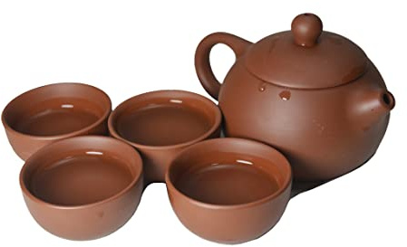 Yixing Tekanna i lera 4 koppar set, traditionell kinesisk kung fu tesats (röd)