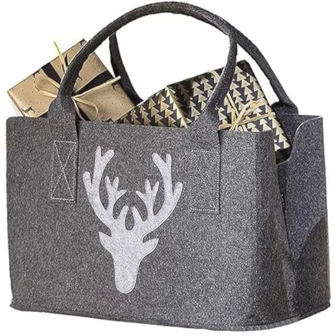 Generisch Filztasche in Dunkelgrau oder Grau HIRSCH Tragetasche, Handtasche, Geschenk, Einkaufstasche, Weihnachten, Renntier Filz Xmas, Hirsche, Hirsch, Geschenkidee