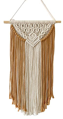 Sarah Duke Makramee Wandbehang Boho Deko Kunst Tapisserie Handgemacht Wandteppich, Quaste Wanddeko Boho für Schlafzimmer und Wohnzimmer Dekoration (Braun)