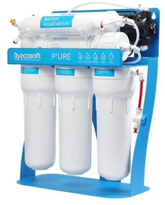 Umkehrosmoseanlage Pure Aquacalcium, Wasserfilter mit Mineralisierung (Zugabe von Calcium), Trinkwasserfiltersystem mit Untertisch Anschluss