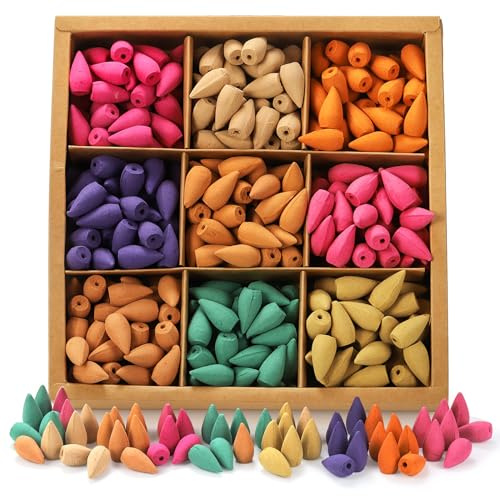 Kingrol 468 Pieces Backflow Incense Cones, Natural Fragrant Cones for Purification, Relaxation, Positivity, Yoga, Meditation - Sandalwood Rose Lavender Jasmine Ocean Cherry Mugwort Eaglewood Lily