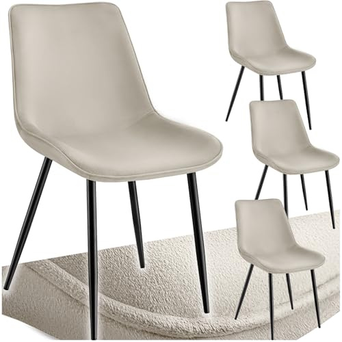 tectake® Set 4 Sedie Sala da Pranzo Effetto Velluto, Sedie Soggiorno con Morbida Imbottitura, Seduta Ergonomica, Poltrone Velluto Versatili, Sedie Design Moderno - Crema
