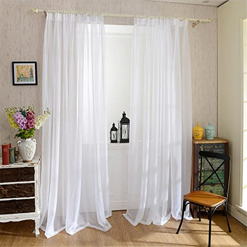dewdat 2 pezzi di tende in voile bianco con passante, per soggiorno, tendaggi, morbidi in tulle velo, pannelli per decorazione finestra, camera da letto, casa, cucina, 140 x 240 cm