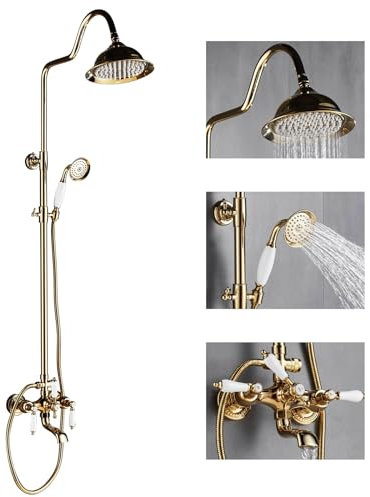 DELURA Colonne de Douche Laiton Rétro Système de Douche Réglable Ensemble de Douche Mural Set Kit de Douche en Bronze Mitigeur de Douche pour Salle de Bain Set (Size : A)