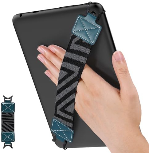 MoKo Sicherheits-Handschlaufe für 22,9-27,9 cm Tablets, iPad Pro/Air/Kindle Fire HD/Samsung – hochelastische, vielseitige Handschlaufe, leichter Fingergriffhalter, Seeblau