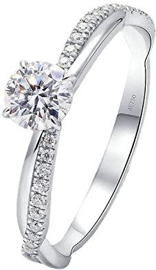 Lieson Hochzeitsringe Damen, 14K Weißgold Ring Damen 585 Echtgold Klassisch Verdreht Rund Laborgezüchteter Diamant mit 0.5ct Trauringe Weißgold Gr. 48 (15.3)
