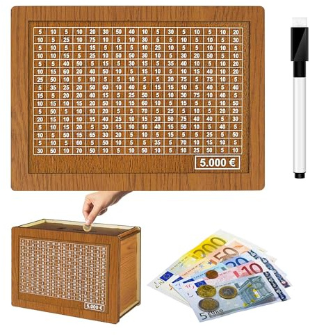 Hucha reutilizable con contador, 5000 euros caja de ahorro con números y marcadores, hucha de madera, hucha para adultos, niñas, niños, cumpleaños favores