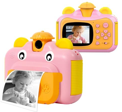 Andoer Kinderkamera Sofortbildkamera, 1080P 12MP Digitalkamera Kinder, 2,4 Sofortbildkamera Kinder mit Papierrollen 32 GB Speicherkarte und Aufkleber, Geschenk für Mädchen und Jungen