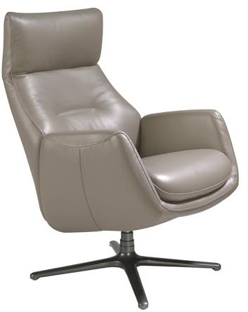 Ángel Cerda - Sillón Giratorio Reclinable- 80 x 84 x 100/108 cm de Piel Gris Oscuro y Base de Acero Inoxidable - Sillón Relax Reclinable, Confort de Vanguardia, Elegancia en Cada Detalle