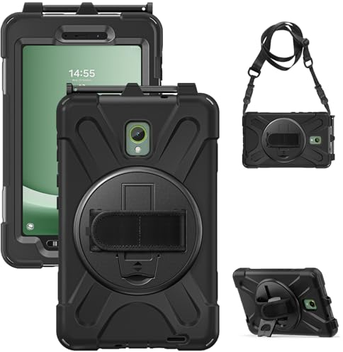 Gerutek Hülle für Samsung Galaxy Tab Active 5 /Active 3 2024/2020 8 Zoll, Stoßfeste Robust Schutzhülle mit Drehbar Stände, Handschlaufe Schultergurt, Panzerhülle für SM-X300/X306B/T570/T575, Schwarz