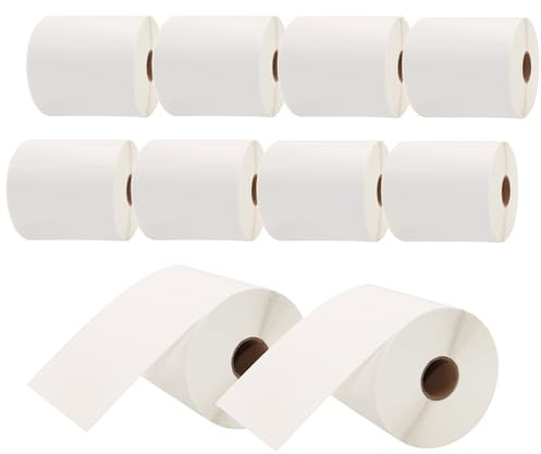 Molabel 10 Rollen Thermo Versandetiketten 102 x 152 mm 4 x 6 Zoll | Perforiert und unbedruckt Kompatibel mit Zebra und anderen Thermodruckern 300 Etiketten je Rolle 3000 insgesamt