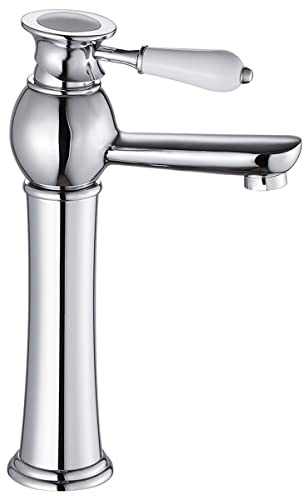Bathroom Basin Mixer Taps High Rise Basin Tap Traditional Tall Faucet with Ceramic Handle Anti-Drip Classic Brass Taps with Hose Swivel Spout Retro Style Polished Chrome for Countertop