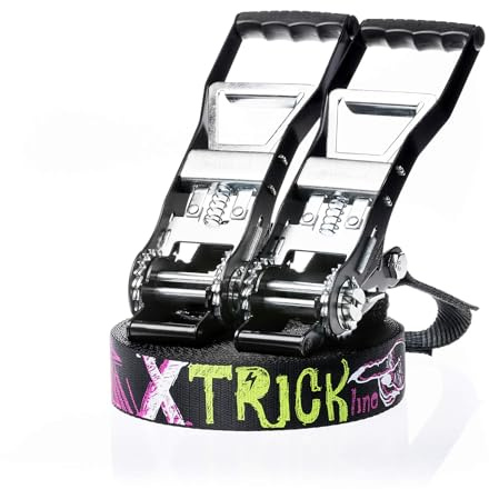 SPIDER SLACKLINE - Kit Trick Line - Fettuccia da 30 mt con due cricchetti, proteggi albero, sling 1T 3M, sling 1T 2M, due grilli 1,5T 12 mm e sling bag - Per esperti
