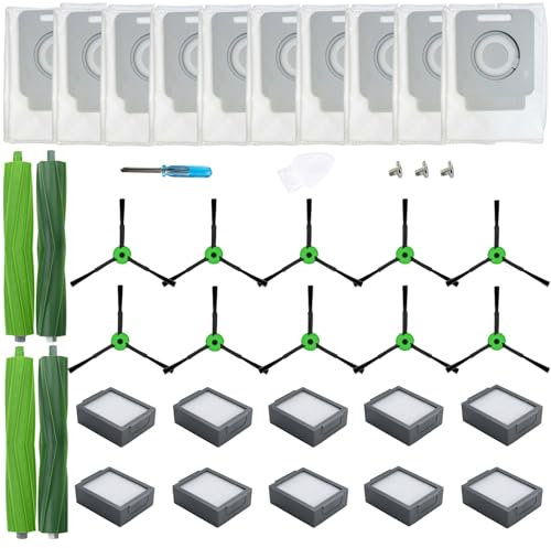 Loveco Ersatzteile Zubehör Kompatibel für iRobot Roomba I Serie i1+ i2+ i3+ i4+ i5+ i6+ i7+ i8+, J serie j5+ j6+ j7+ j8+ j9+ (2 Satz Gummibürsten, 10 Filter, 10 Seitenbürsten, 10 Staubbeutel)