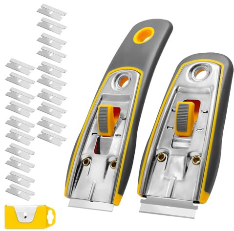 CCLIFE 2 pezzi Raschietto Vetroceramica Professionale con 20 Lame di Ricambio, Raschietto Piano Induzione per Rimuovere Etichette, Decalcomanie, Pulire Vetri, Fornelli e Adesivi