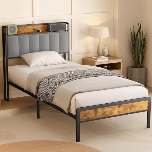 Bealife Letto Imbottito con Rete a Doghe in Legno e Metallo Struttura Letto, con Piattaforma Imbottita Antirumore，Spazio di Archiviazione Sotto al Letto (Grigio Chiaro, 90x200cm)