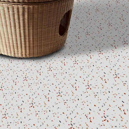 Alwayspon 20Pcs White and Red Ink Stone Waterproof Non-slip Floor Tiles Decal for Kitchen Bathroom Living Room, Vinyl Flooring Self-adhesive Peel and Stick Vinyl Sticker.
