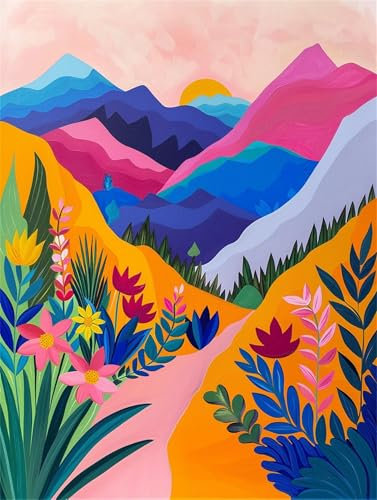 Berg Malen Nach Zahlen Erwachsene, Landschaft Malen Nach Zahlen Kinder Klein 60x70cm, DIY Set Erwachsene Handgemalt Leinwand Ölgemälde, Acrylfarben mit 3 Set Pinseln, Zimmer Deko Aesthetic -Y515