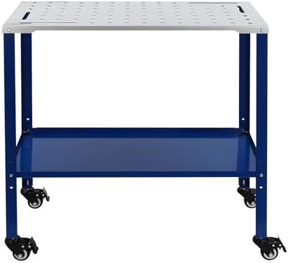 MIIWWOWO Welding Table Portable Workbench Adjustable 1200 Lbs Load Capacity Steel Welding Workbench Table 2 Layers Portable Work Bench Garage Workbench with 4 Wheels with Brakes