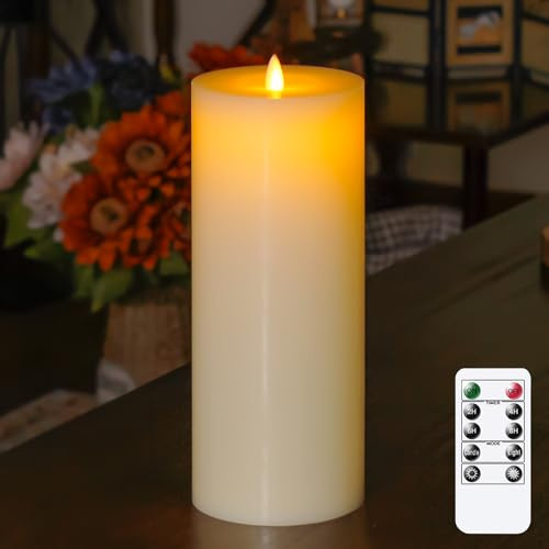 Wroxipel Flammenlose beweglicher Docht Fernbedienung & Timerfunktion 10cm x25cm LED-Kerzen aus echtem Wachs, batteriebetriebenes flackerndes Elfenbein 1er Pack hohe Kerzen